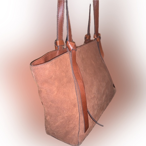 Fossil Cow Suede Rayna Large Boho Western Brown Leather Tote Purse Bag Fringe - Picture 8 of 15